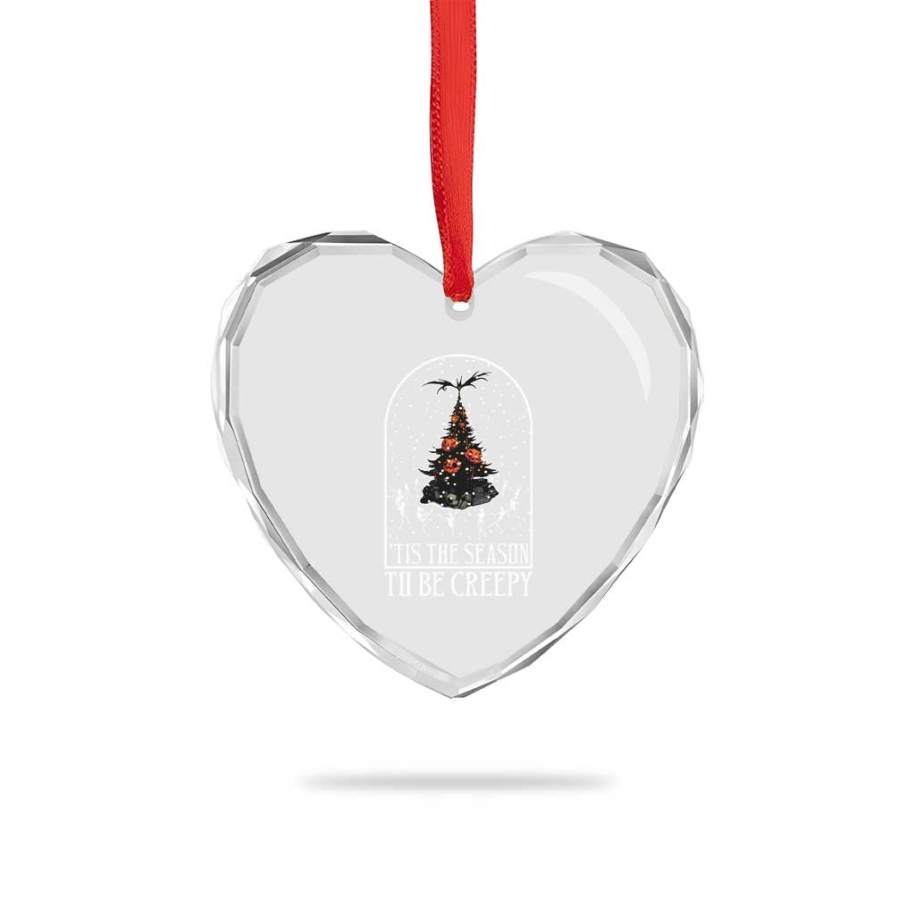 Halloween Xmas Heart Crystal Glass Ornament Tis The Season To Be Creepy Tree Skeleton Snowy - Wonder Print Shop