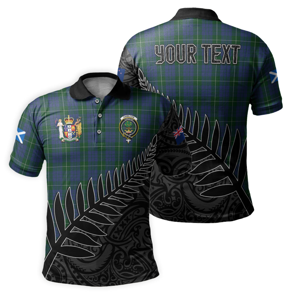 hamilton-hunting-tartan-family-crest-golf-shirt-with-fern-leaves-and-coat-of-arm-of-new-zealand-personalized-your-name-scottish-tatan-polo-shirt