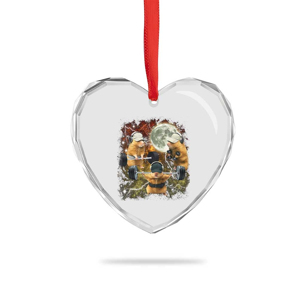 Hamster Deadlift Heart Crystal Glass Ornament Funny Cute Rat Fitness Gym Weightlifting Meme