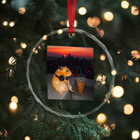 Hamster Drinking Iced Coffee Crystal Glass Ornament Funny Animal Chill City Sunset Headphones