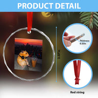 Hamster Drinking Iced Coffee Crystal Glass Ornament Funny Animal Chill City Sunset Headphones
