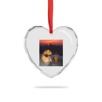 Hamster Drinking Iced Coffee Heart Crystal Glass Ornament Funny Animal Chill City Sunset Headphones