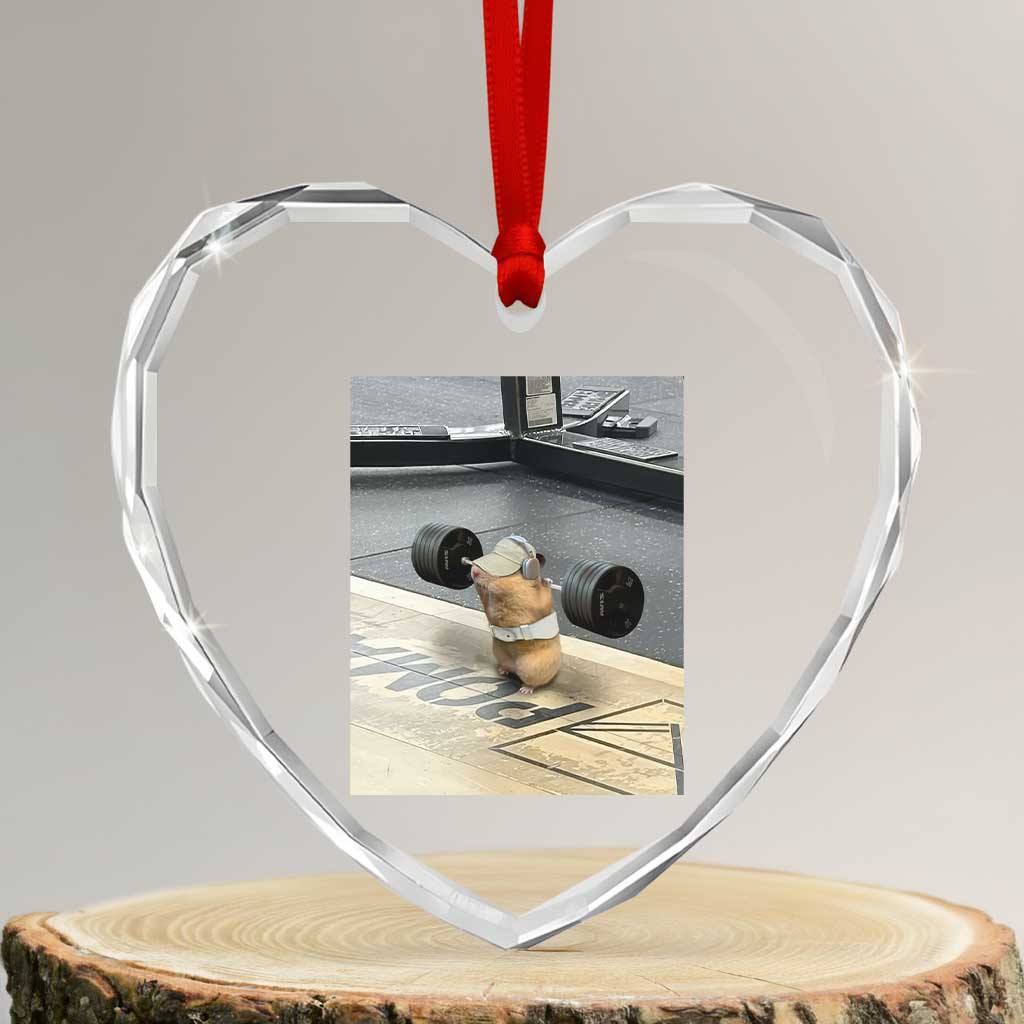 Hamster Gym Heart Crystal Glass Ornament Funny Rat Workout Weightlifting Pump Cover