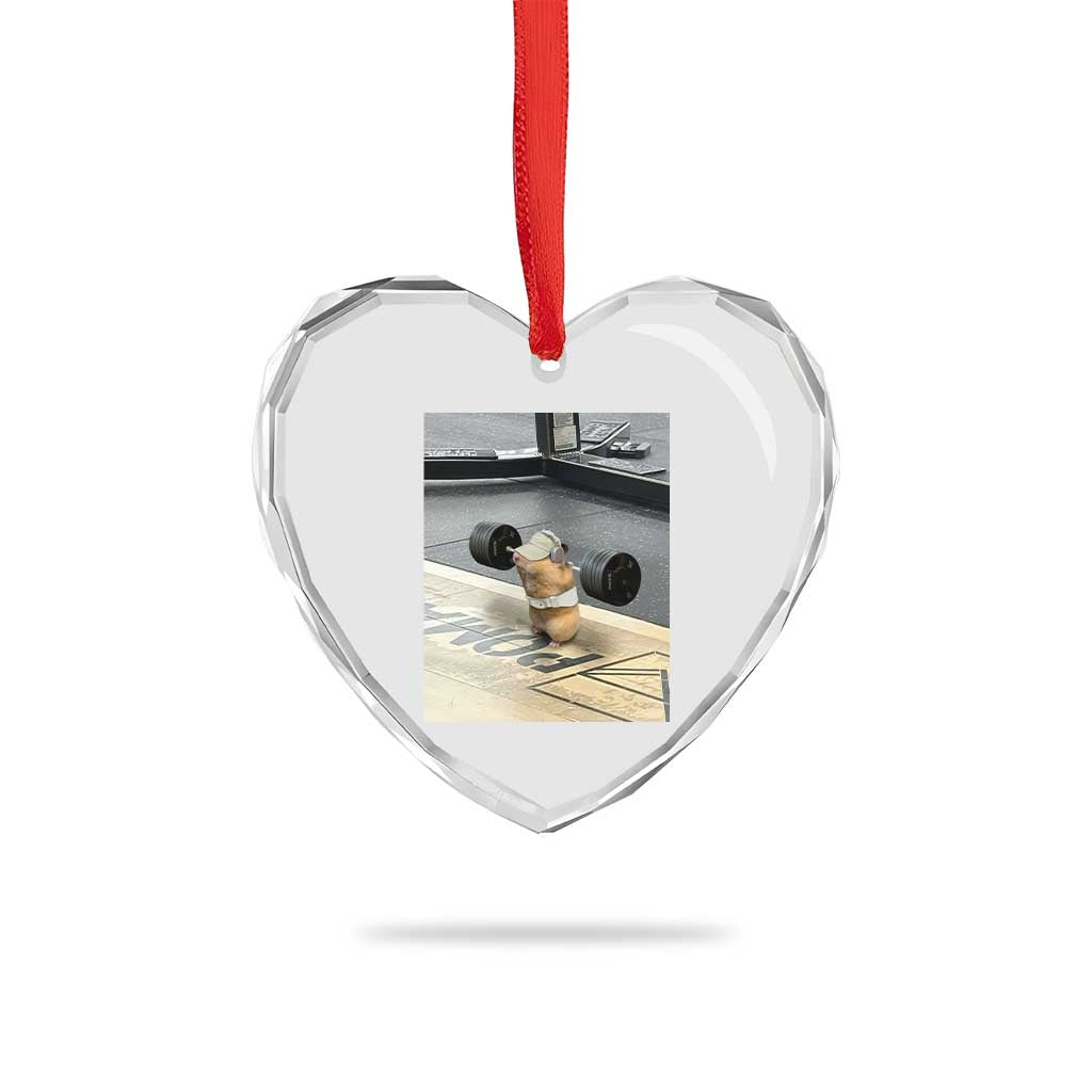 Hamster Gym Heart Crystal Glass Ornament Funny Rat Workout Weightlifting Pump Cover