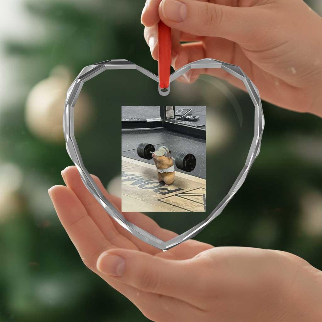Hamster Gym Heart Crystal Glass Ornament Funny Rat Workout Weightlifting Pump Cover