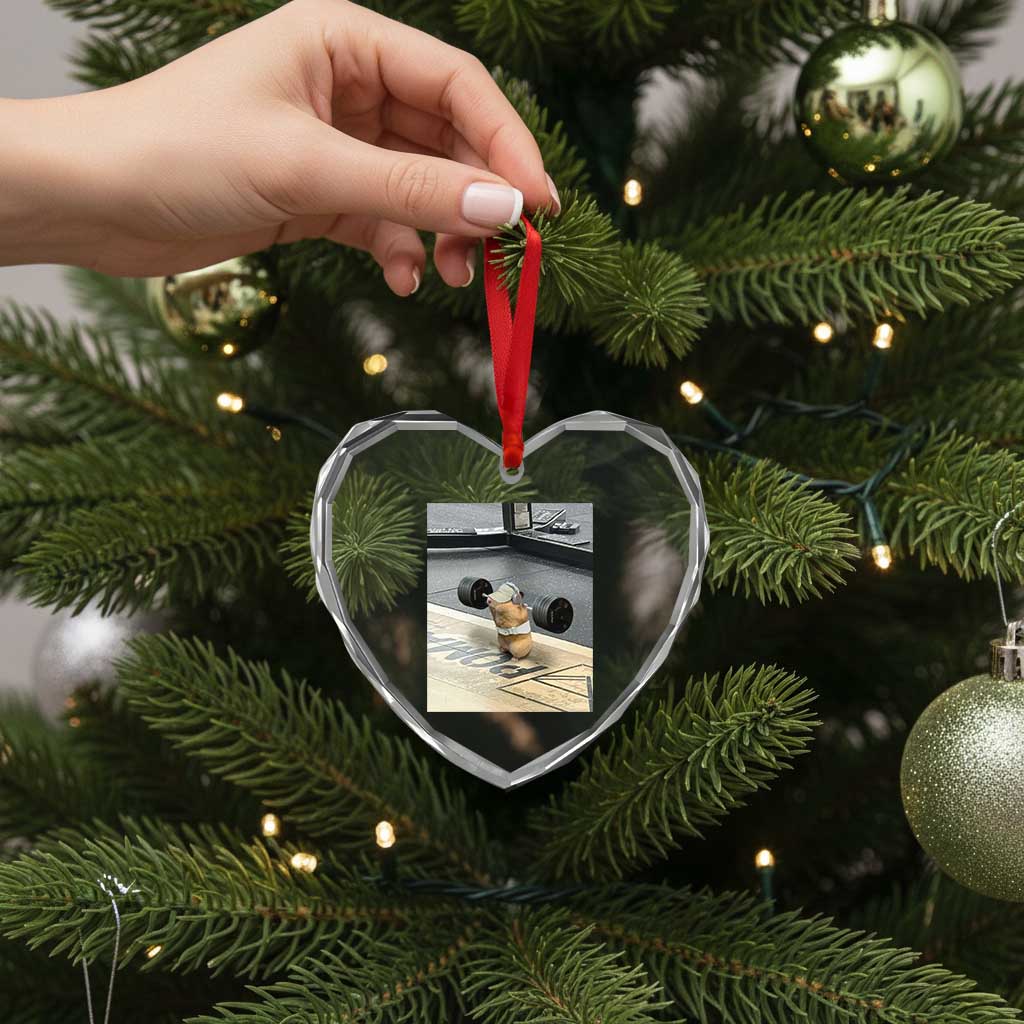 Hamster Gym Heart Crystal Glass Ornament Funny Rat Workout Weightlifting Pump Cover
