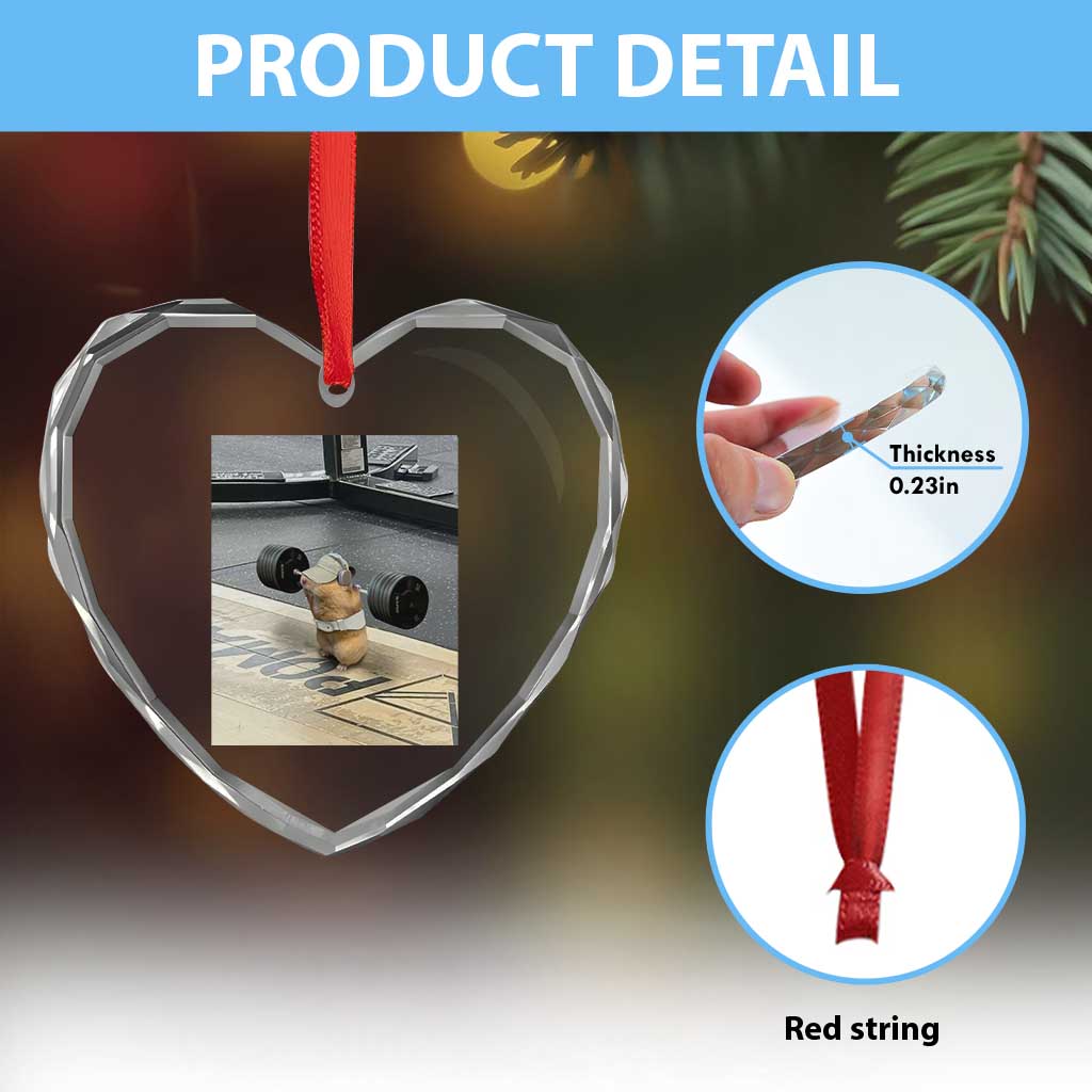 Hamster Gym Heart Crystal Glass Ornament Funny Rat Workout Weightlifting Pump Cover