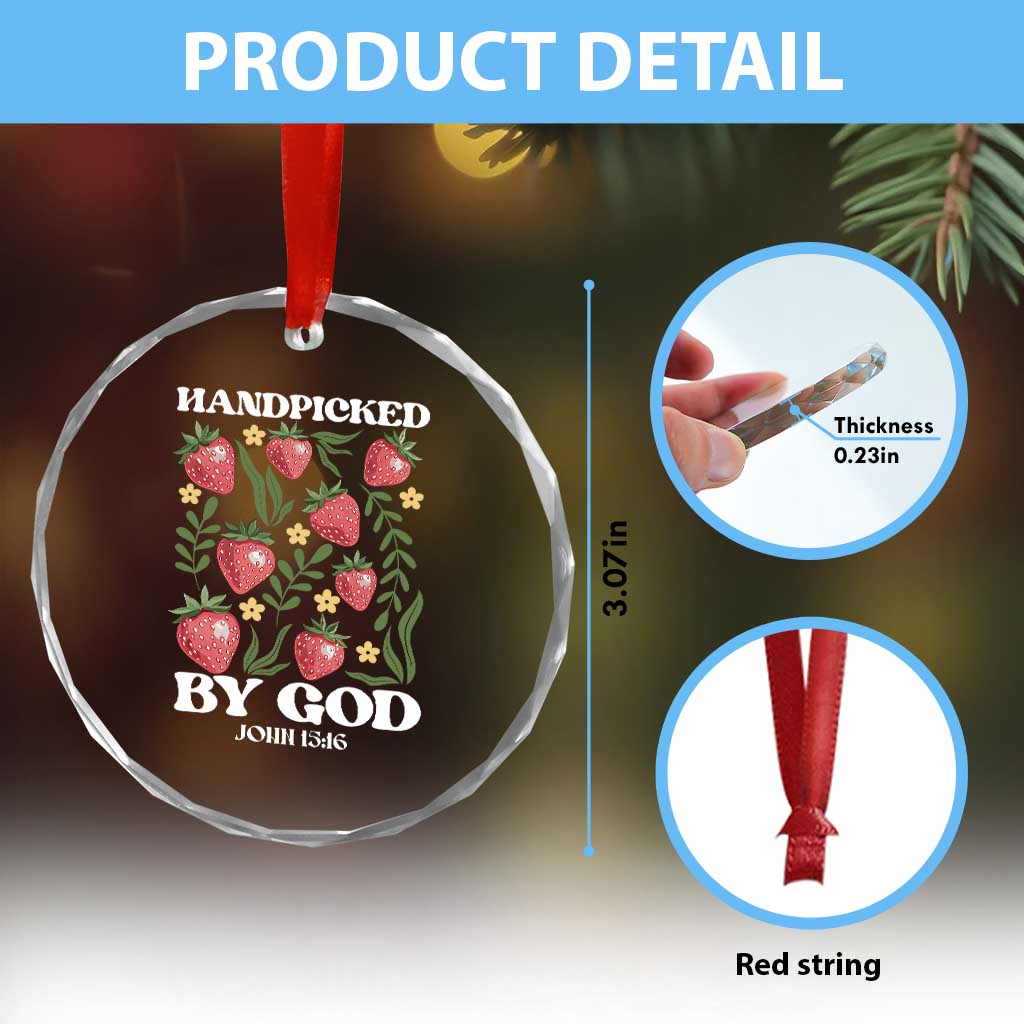 Handpicked By God Crystal Glass Ornament Religious Christian Bible Verse Strawberries - Wonder Print Shop