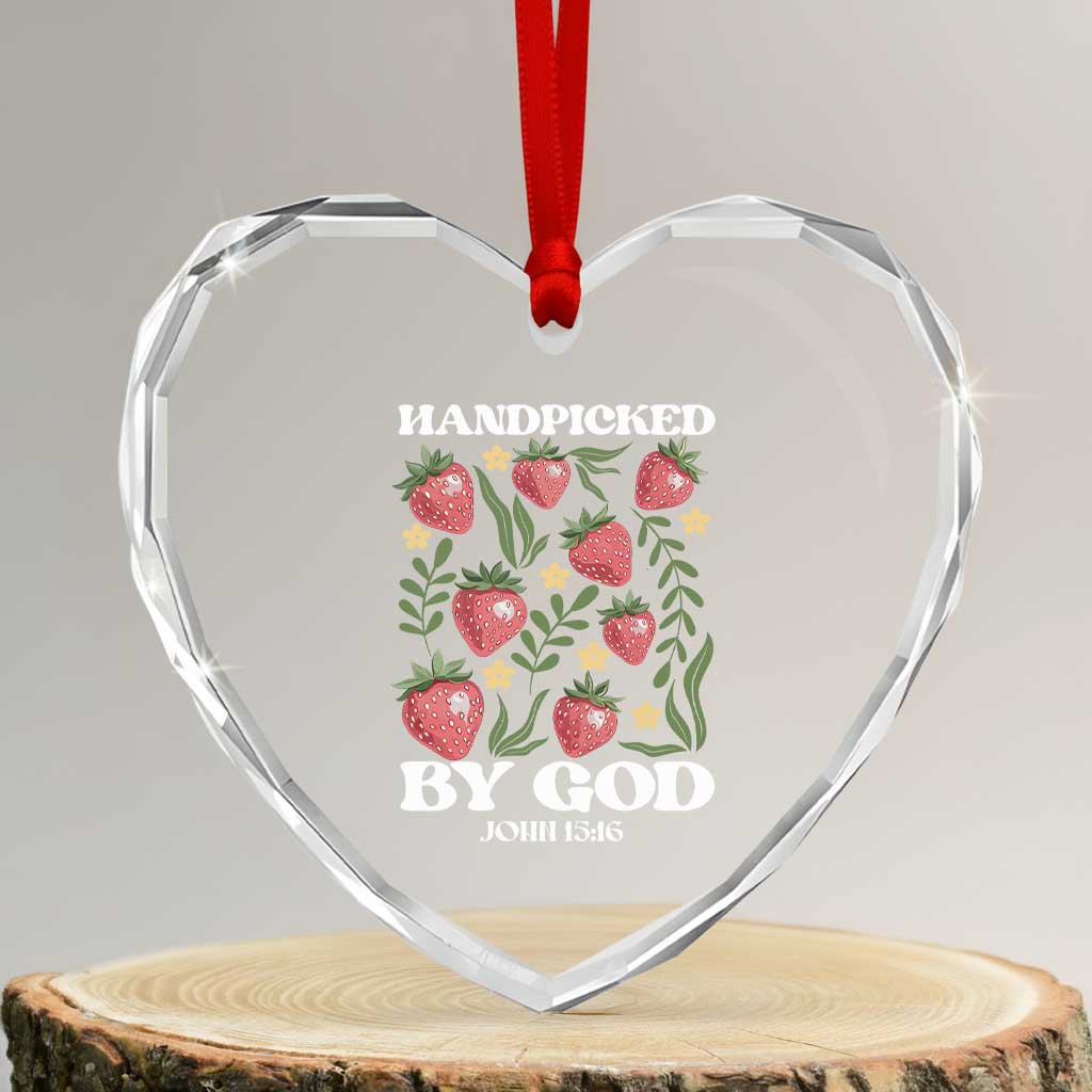 Handpicked By God Heart Crystal Glass Ornament Religious Christian Bible Verse Strawberries - Wonder Print Shop