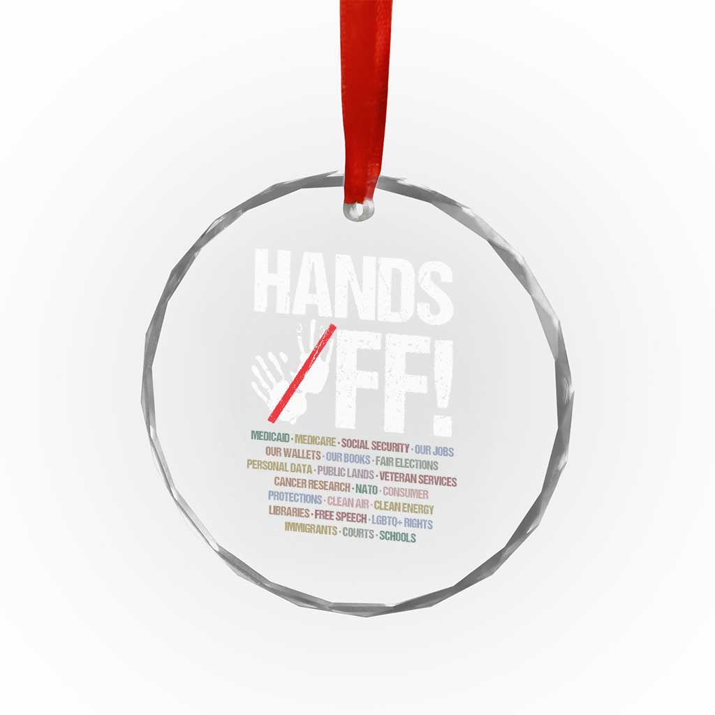 Hands Off Crystal Glass Ornament Social Security And Medicare Protest Vintage Hand Print - Wonder Print Shop