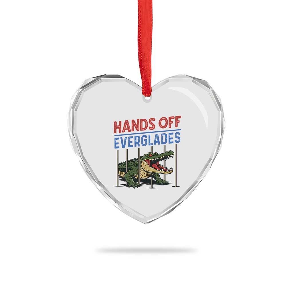 Hands Off Everglades Heart Crystal Glass Ornament Alligator Protest - Wonder Print Shop
