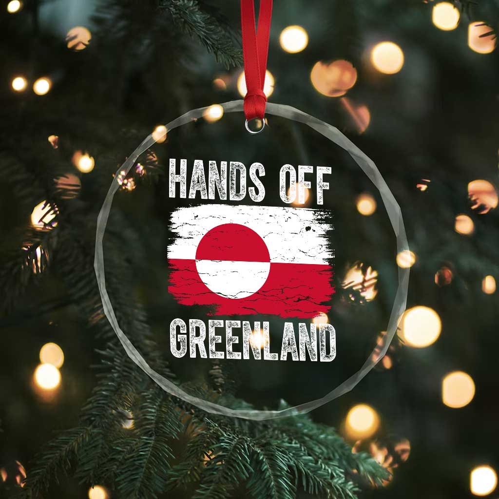 Hands Off Greenland Crystal Glass Ornament Distressed Flag Resist Political Protest
