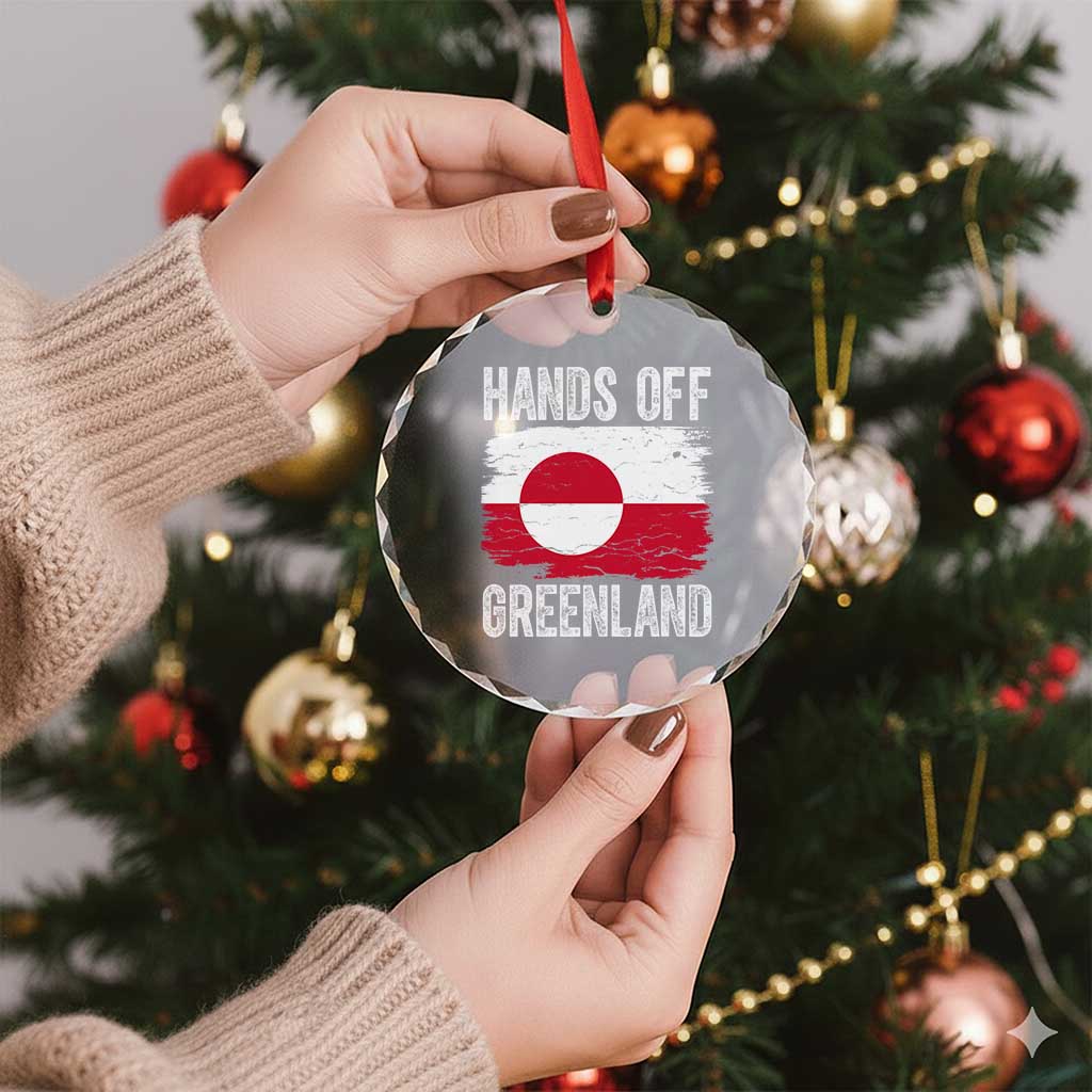 Hands Off Greenland Crystal Glass Ornament Distressed Flag Resist Political Protest