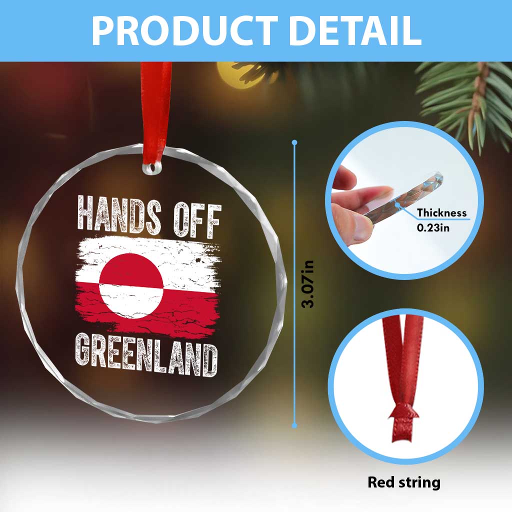 Hands Off Greenland Crystal Glass Ornament Distressed Flag Resist Political Protest