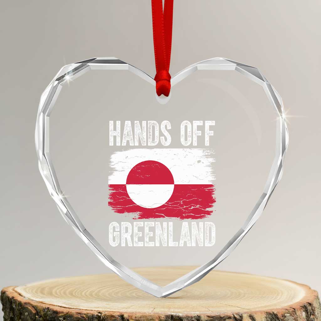 Hands Off Greenland Heart Crystal Glass Ornament Distressed Flag Resist Political Protest
