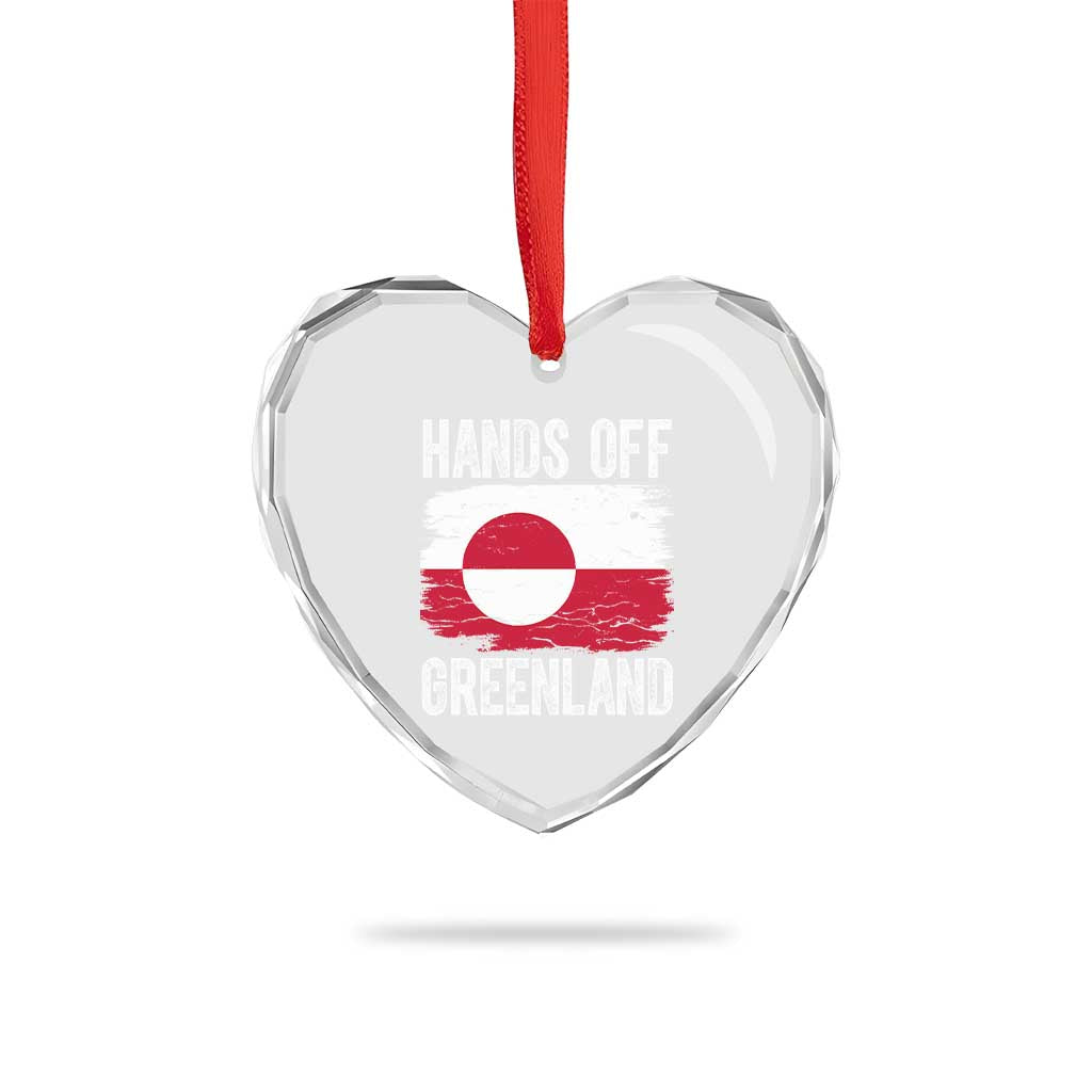 Hands Off Greenland Heart Crystal Glass Ornament Distressed Flag Resist Political Protest