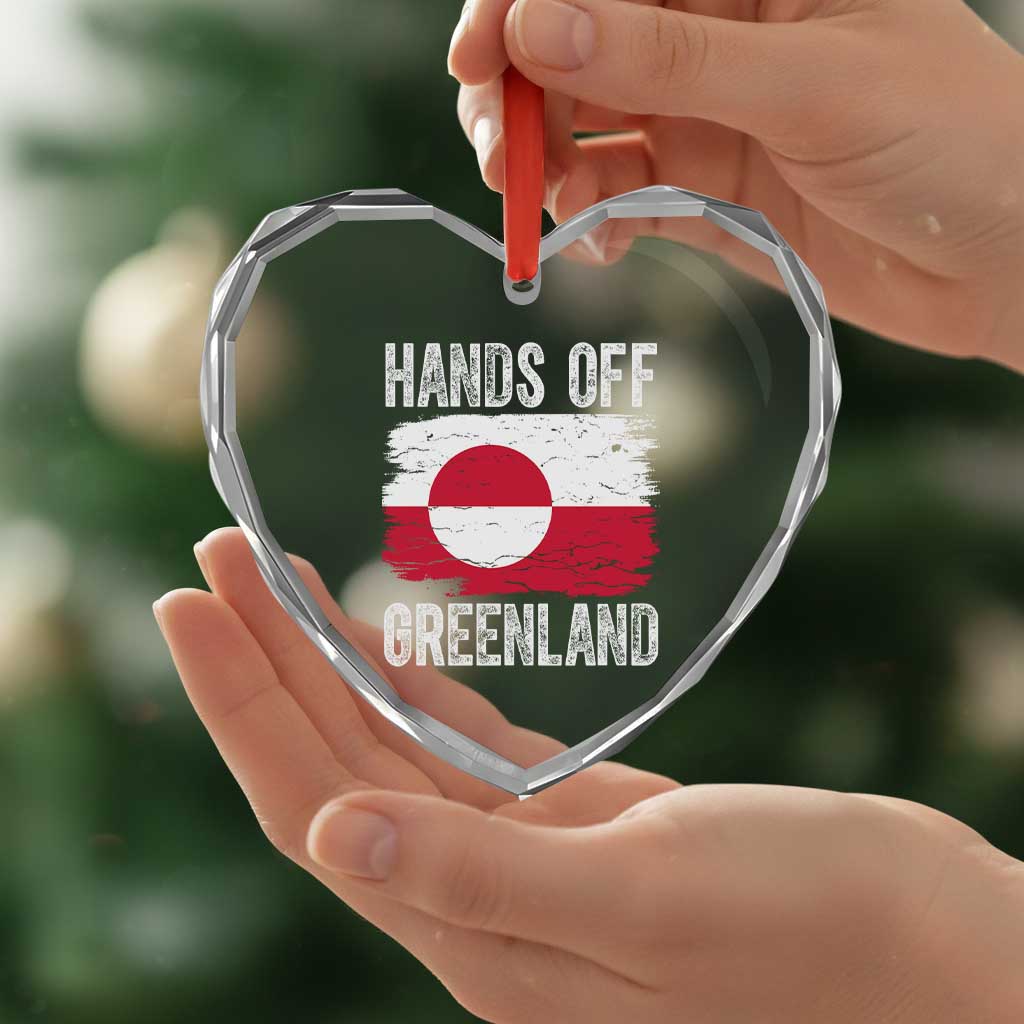 Hands Off Greenland Heart Crystal Glass Ornament Distressed Flag Resist Political Protest