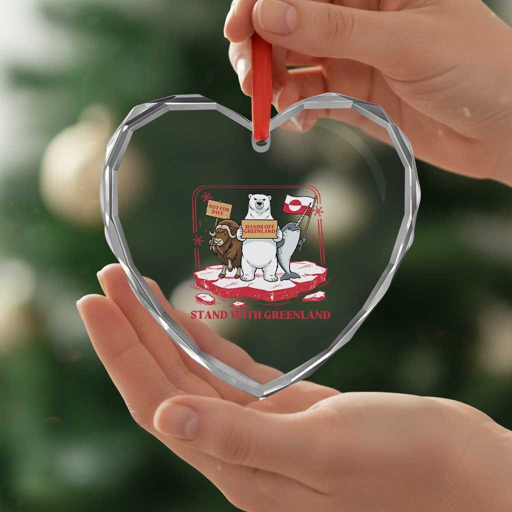 Hands Off Greenland Heart Crystal Glass Ornament Support Greenlander Gift