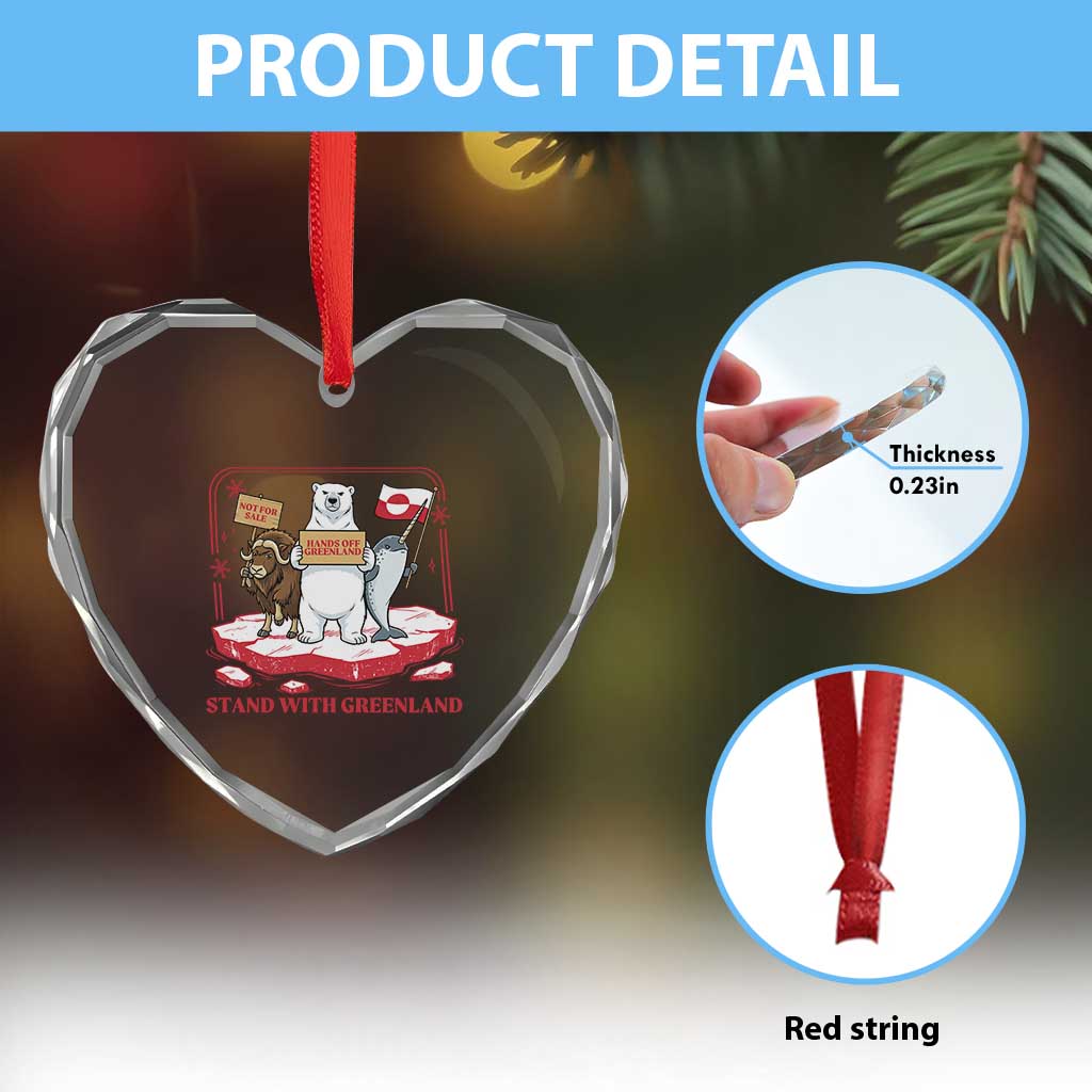 Hands Off Greenland Heart Crystal Glass Ornament Support Greenlander Gift