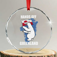 Hands Off Greenland Protest Crystal Glass Ornament Support Greenland Bear Holding Flag