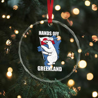 Hands Off Greenland Protest Crystal Glass Ornament Support Greenland Bear Holding Flag