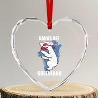 Hands Off Greenland Protest Heart Crystal Glass Ornament Support Greenland Bear Holding Flag