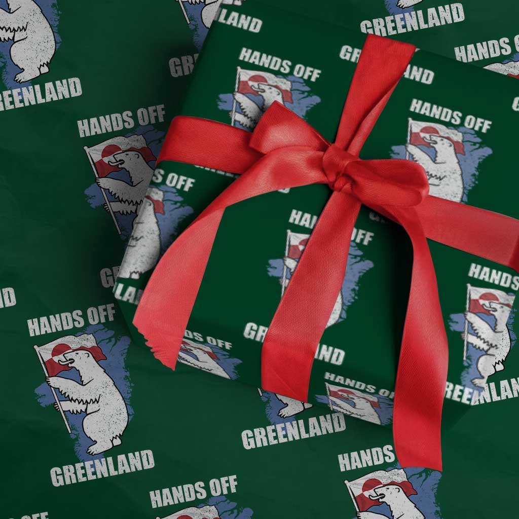 Hands Off Greenland Protest Wrapping Paper Roll Support Greenland Bear Holding Flag