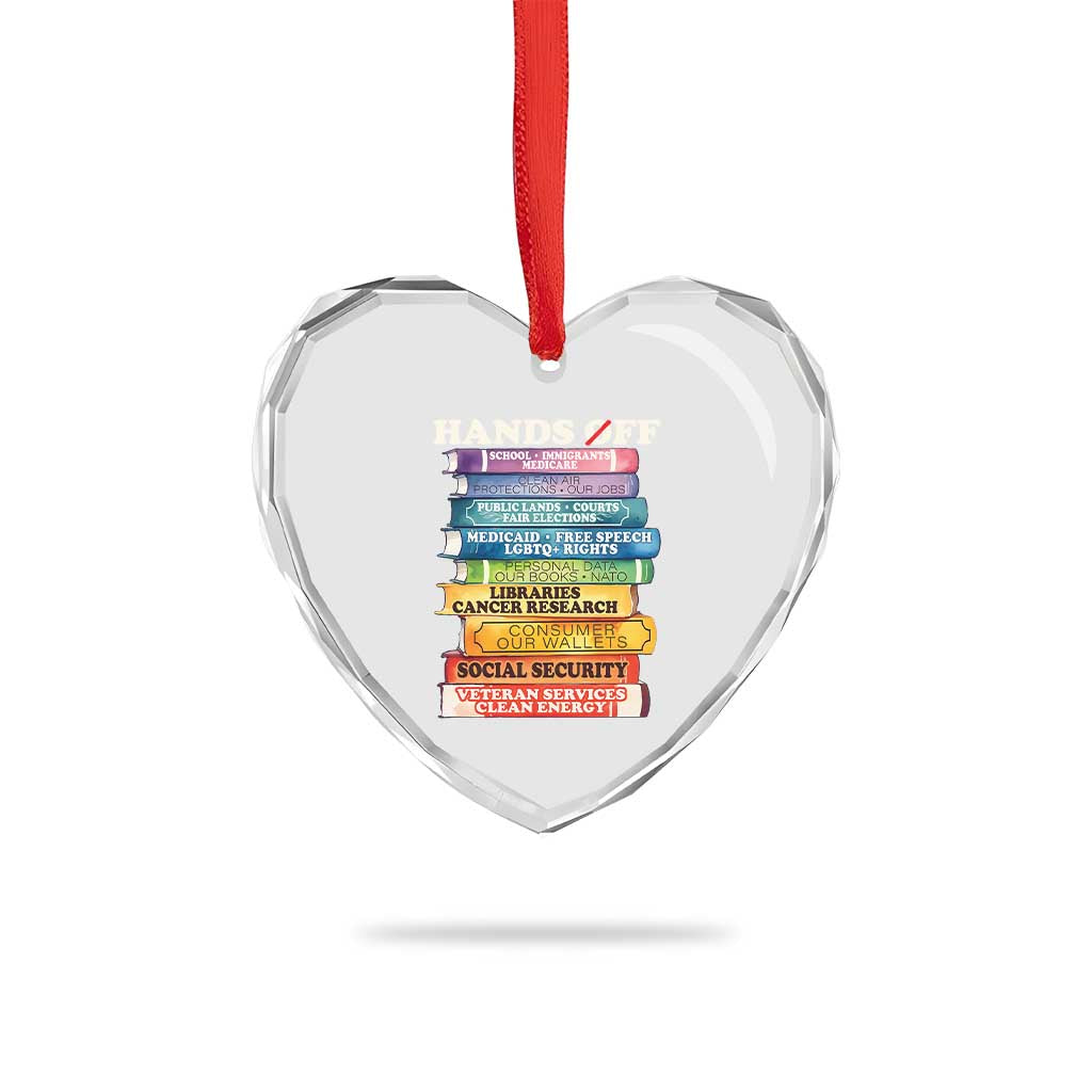 Hands Off Heart Crystal Glass Ornament Social Security And Medicare Protest Colorful Books - Wonder Print Shop