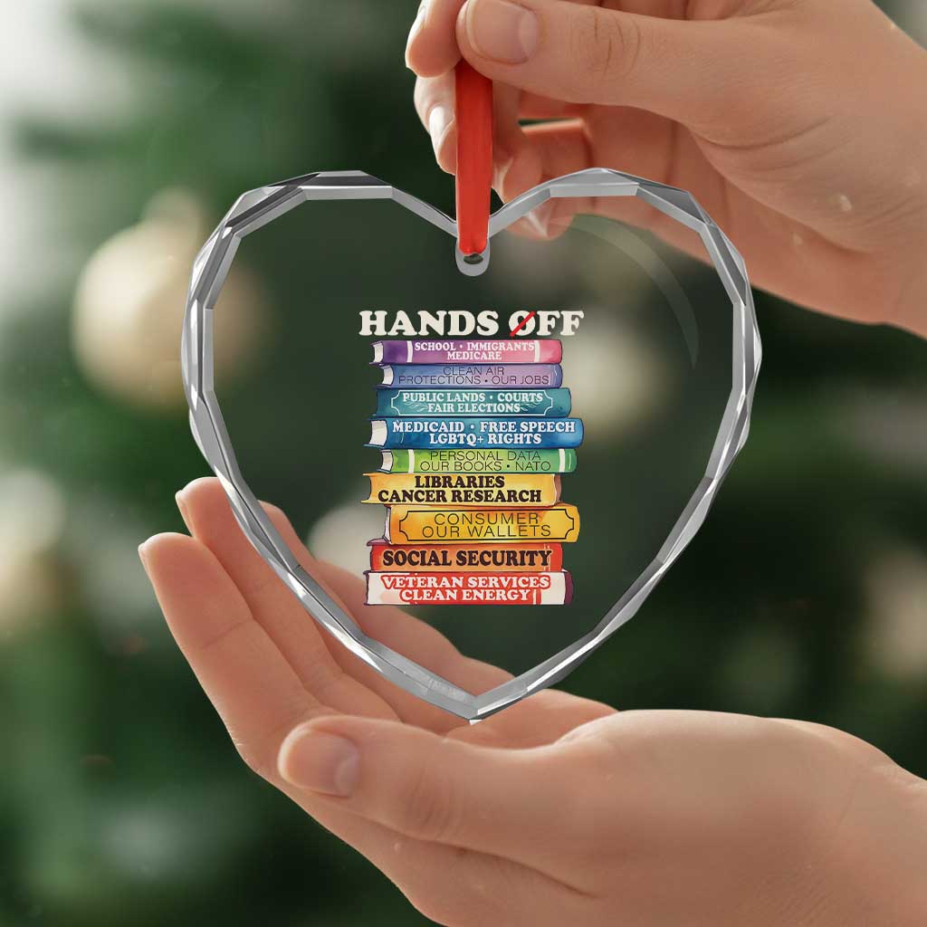Hands Off Heart Crystal Glass Ornament Social Security And Medicare Protest Colorful Books - Wonder Print Shop