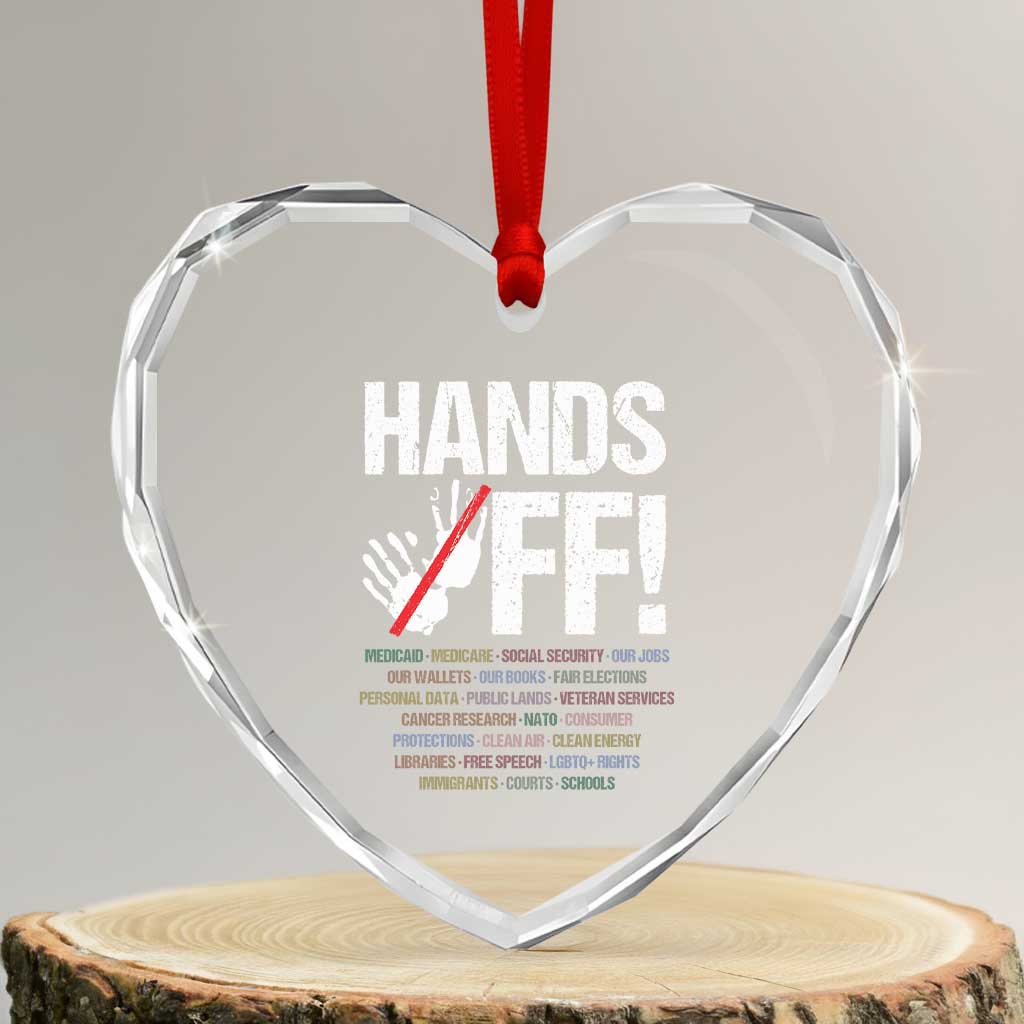Hands Off Heart Crystal Glass Ornament Social Security And Medicare Protest Vintage Hand Print - Wonder Print Shop