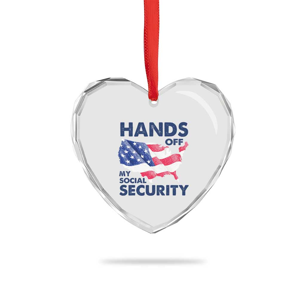 Hands Off My Social Security Heart Crystal Glass Ornament Patriotic USA Retirement Protection American Flag - Wonder Print Shop
