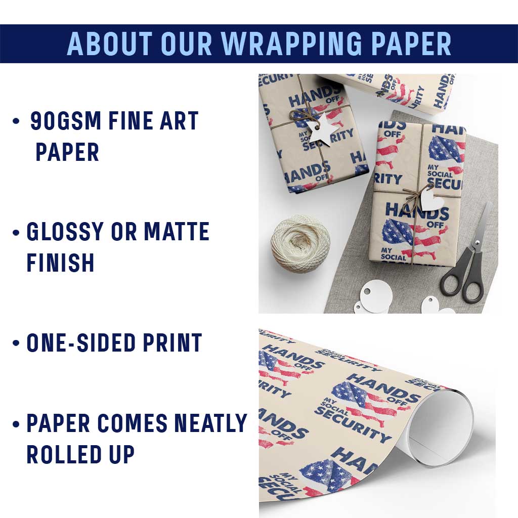 Hands Off My Social Security Wrapping Paper Roll Patriotic USA Retirement Protection American Flag - Wonder Print Shop