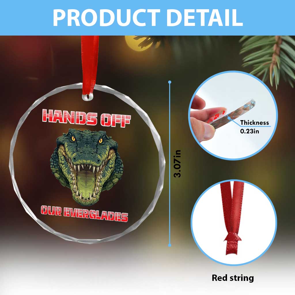 Hands Off Our Everglades Crystal Glass Ornament Fierce Alligator Protest - Wonder Print Shop