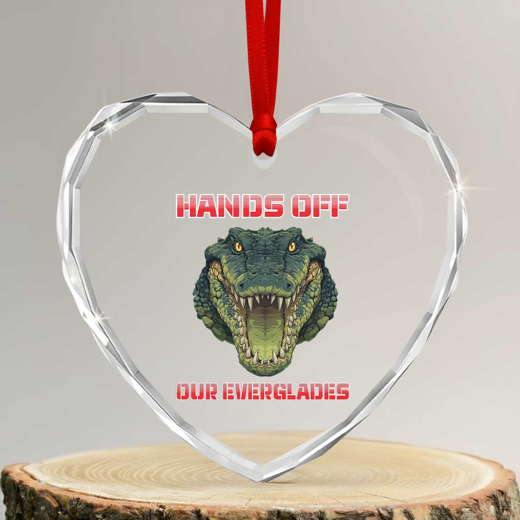 Hands Off Our Everglades Heart Crystal Glass Ornament Fierce Alligator Protest - Wonder Print Shop