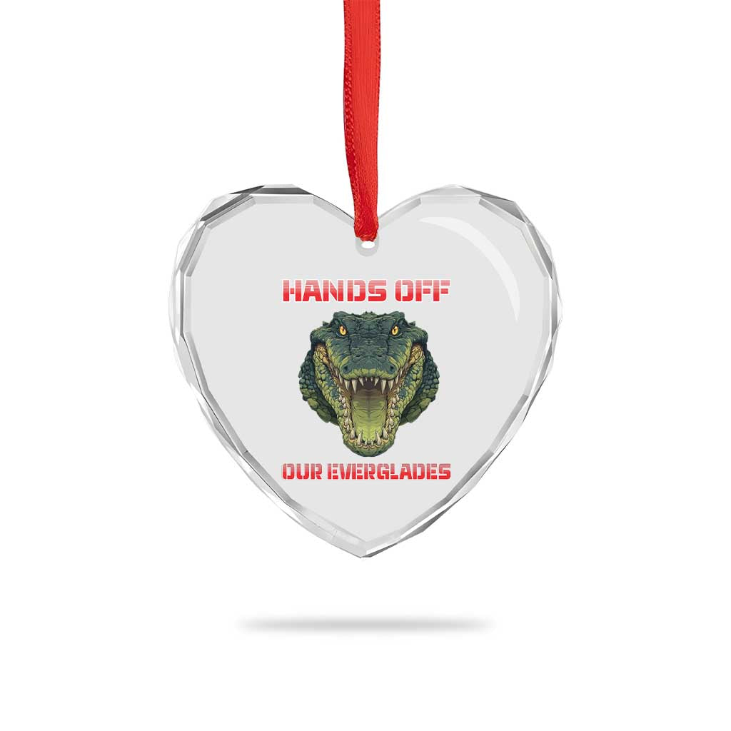 Hands Off Our Everglades Heart Crystal Glass Ornament Fierce Alligator Protest - Wonder Print Shop