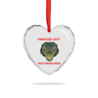 Hands Off Our Everglades Heart Crystal Glass Ornament Fierce Alligator Protest - Wonder Print Shop