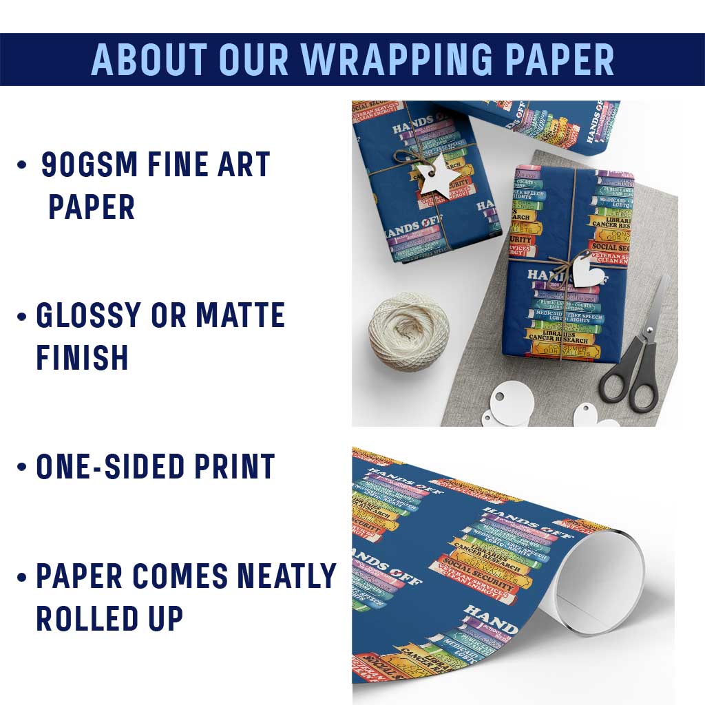 Hands Off Wrapping Paper Roll Social Security And Medicare Protest Colorful Books - Wonder Print Shop