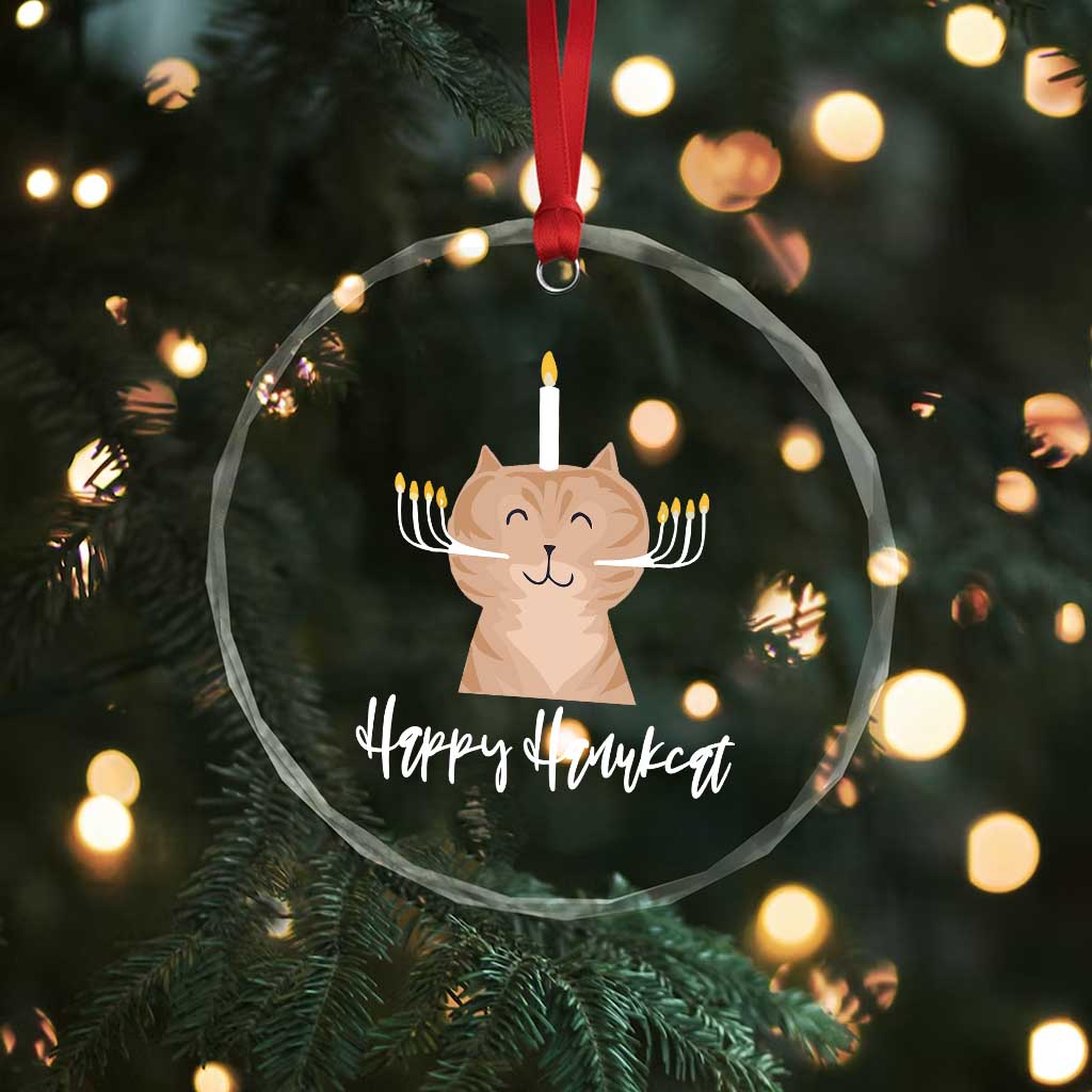 Hanukkah Cat Crystal Glass Ornament Cat Menorah Cute Jewish Kitten Chanukah Hanukkat TS09