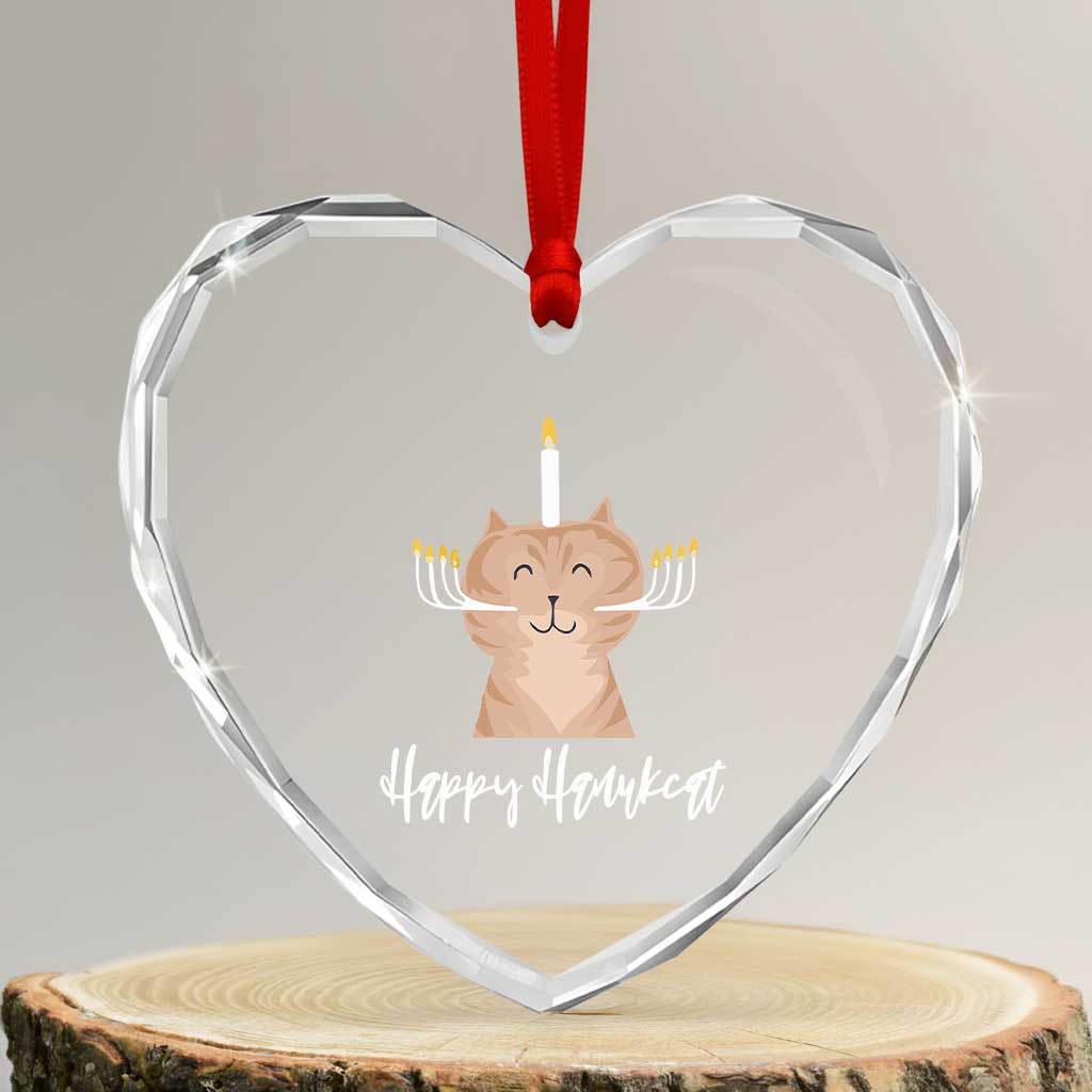 Hanukkah Cat Heart Crystal Glass Ornament Cat Menorah Cute Jewish Kitten Chanukah Hanukkat - Wonder Print Shop