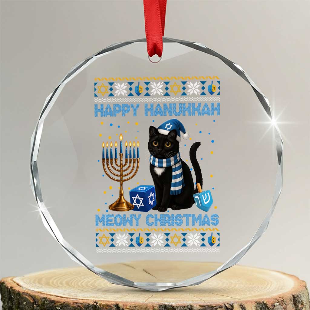 Hanukkah Cat Lover Gifts Crystal Glass Ornament Happy Hanukkah Meowy Christmas - Wonder Print Shop