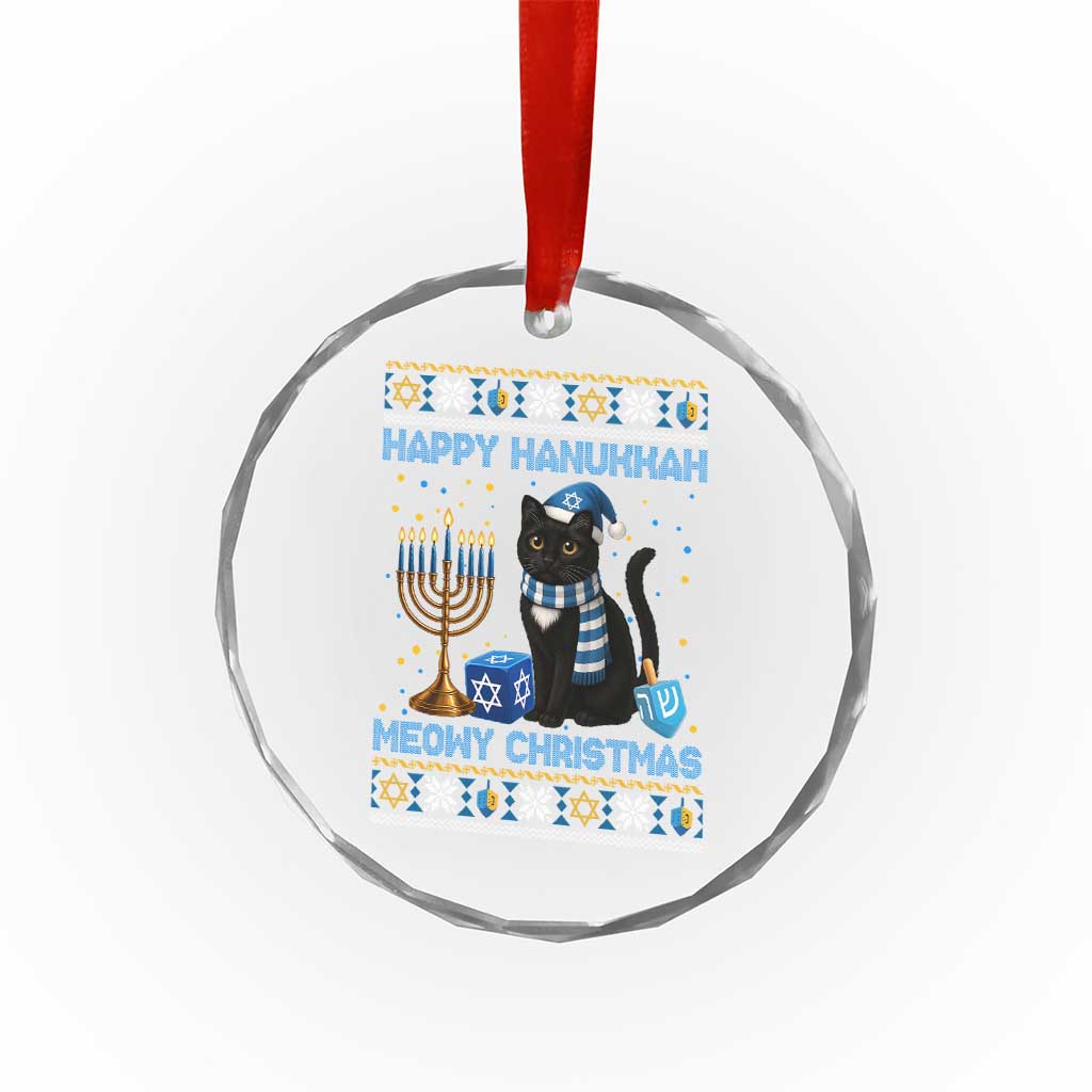 Hanukkah Cat Lover Gifts Crystal Glass Ornament Happy Hanukkah Meowy Christmas - Wonder Print Shop