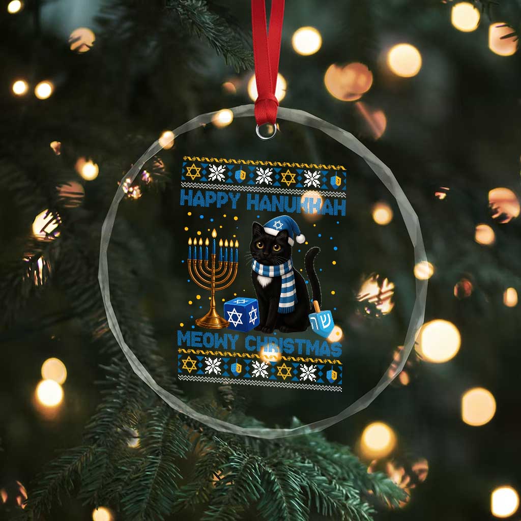 Hanukkah Cat Lover Gifts Crystal Glass Ornament Happy Hanukkah Meowy Christmas - Wonder Print Shop
