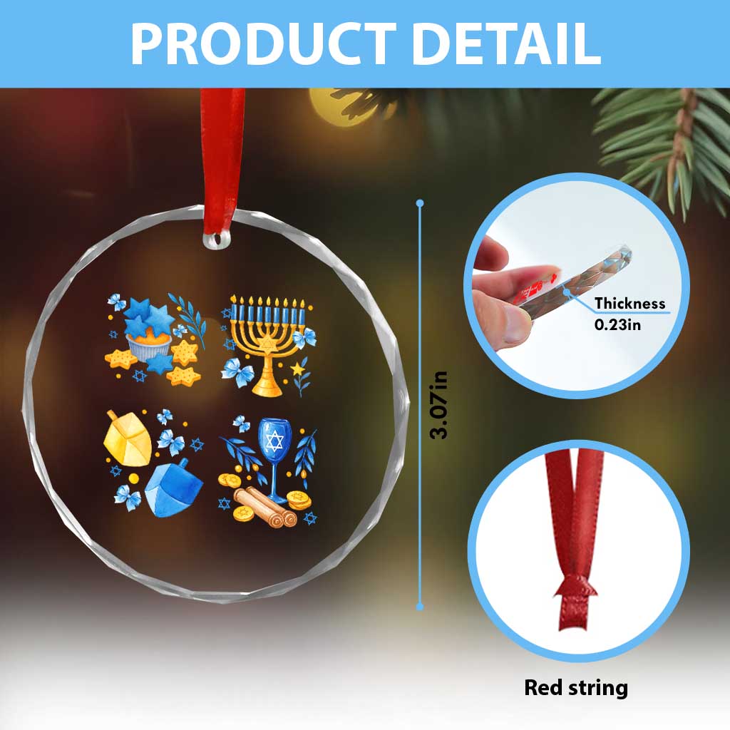 Hanukkah Celebration Crystal Glass Ornament Menorah Star Of David Candle Dreidel Gift - Wonder Print Shop