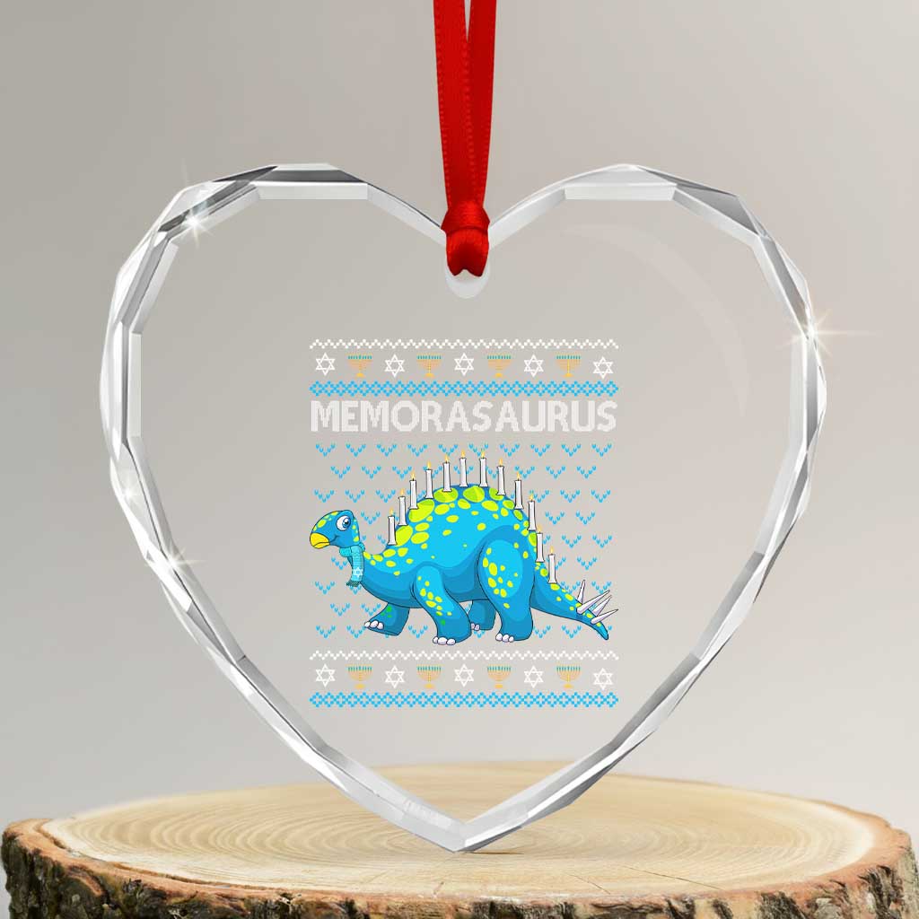 Hanukkah Dinosaur Heart Crystal Glass Ornament Menorasaurus Menorah Dino - Wonder Print Shop