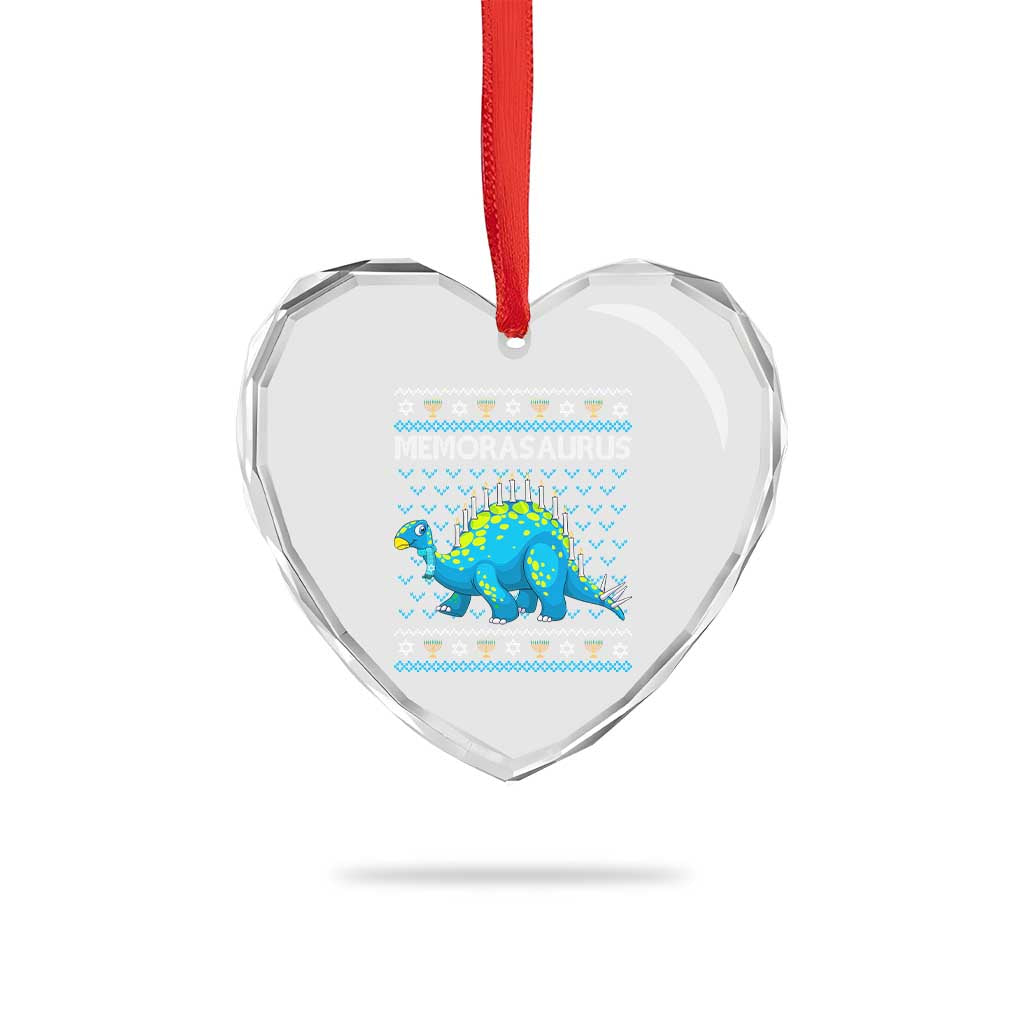 Hanukkah Dinosaur Heart Crystal Glass Ornament Menorasaurus Menorah Dino - Wonder Print Shop