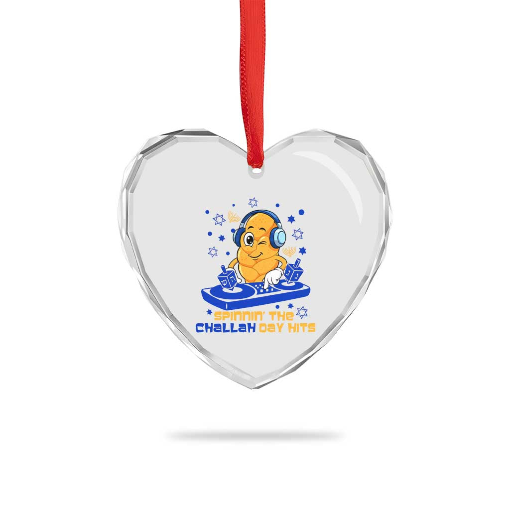 Hanukkah DJ Challah And Dreidel Heart Crystal Glass Ornament Funny Jewish Gift - Wonder Print Shop