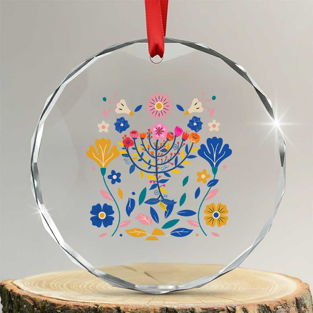 Hanukkah Floral Menorah Crystal Glass Ornament Jewish Gift For Women - Wonder Print Shop