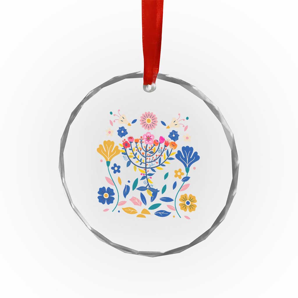 Hanukkah Floral Menorah Crystal Glass Ornament Jewish Gift For Women - Wonder Print Shop