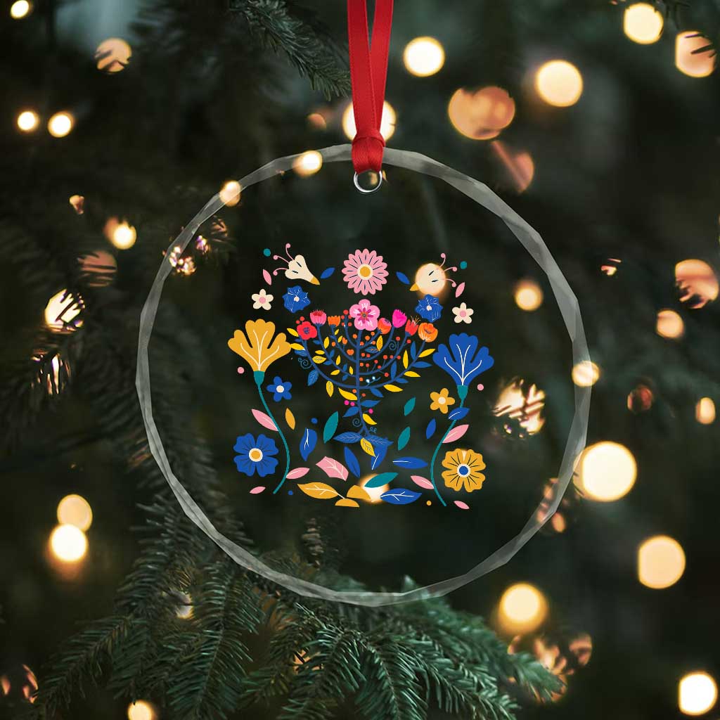 Hanukkah Floral Menorah Crystal Glass Ornament Jewish Gift For Women - Wonder Print Shop