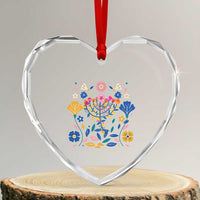 Hanukkah Floral Menorah Heart Crystal Glass Ornament Jewish Gift For Women - Wonder Print Shop